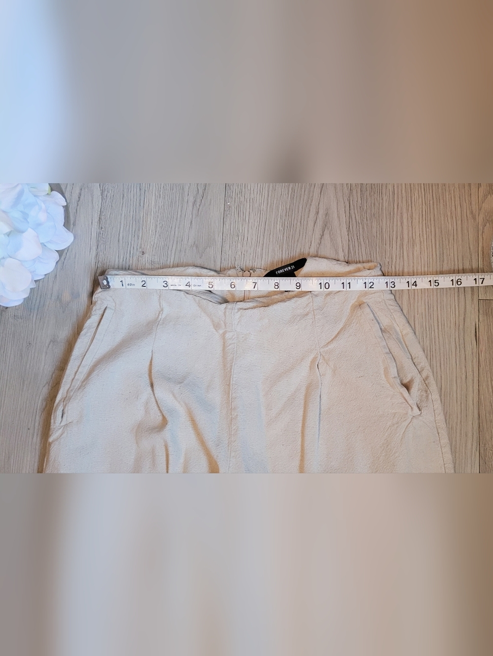 Forever 21 Cream Pleated Wide Leg High-Waist Linen Flax Blend Trouser, Women's S - Picture 3 of 13